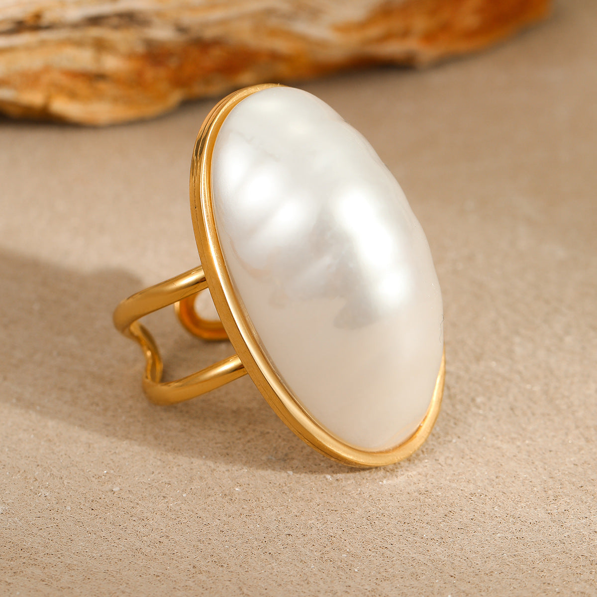 European And American Ins Niche Oval Egg-shaped Pearl Ring Titanium Steel Ring
