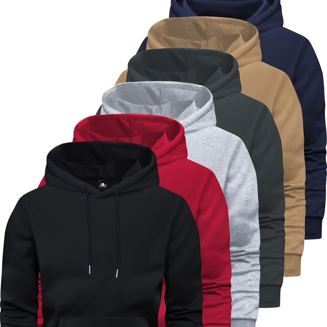 6-Piece Men's Long-sleeved Solid Color Hooded Sweatshirt