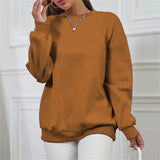 Thick Loose Round Neck Long Sleeve Solid Color Hoodie