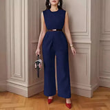 Top Sleeveless Belt Two-piece Pants Casual Suit
