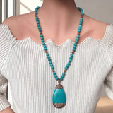 Drop-shaped Turquoise Pendant Necklace Fashionable Personalized All-match Design Sweater Chain