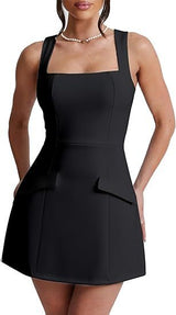 Women's Sexy Skinny Sleeveless Square Collar Mini Dress