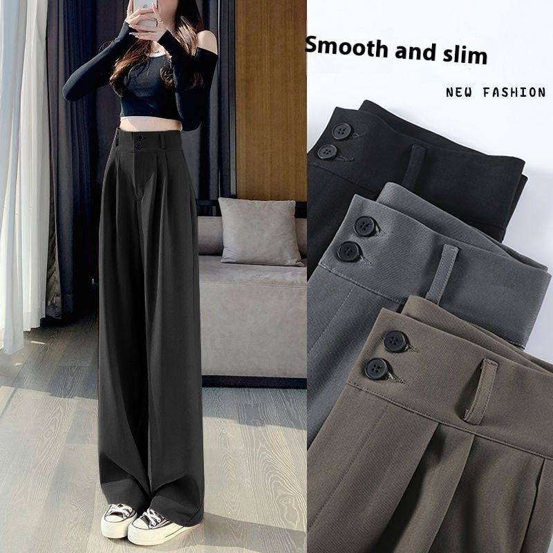High Waist Slimming Draping Effect Straight Casual Loose Wide Leg Pants