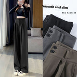 High Waist Slimming Draping Effect Straight Casual Loose Wide Leg Pants