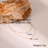 Double-layer Six-pointed Star Rhinestone Pearl Stainless Steel Necklace 18K Gold Plating Ins Design Sense