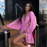 V-neck Lantern Sleeve Dress Fashion Loose Long-sleeved Dresses For Women Clothing