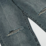 Ripped Knee Jeans Men Straight-leg Trousers