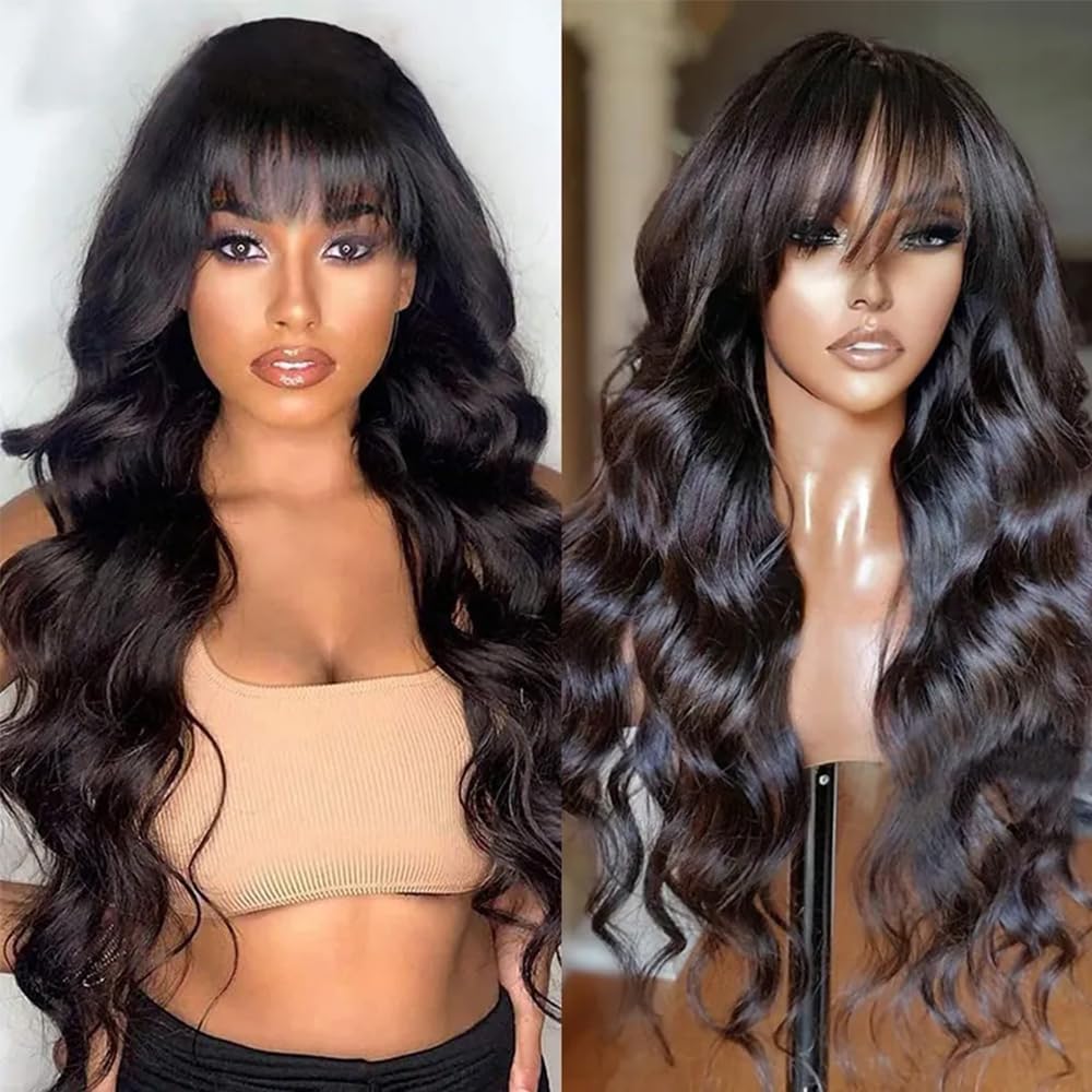 Full Machine Made Human Hair Wig, Body Wave Wig Natural Color, 150 Density
