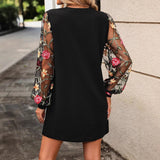 Round Neck Lace Long Sleeve Dress Women