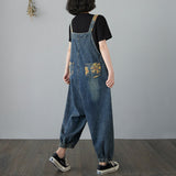 New Literary Style Jean Printed Nine - Minute Overalls Women