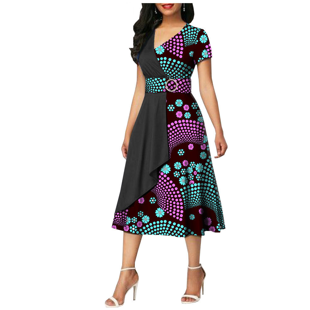 African Batik Double-sided Printed Short-sleeved Women's Cotton Dress