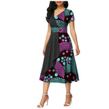 African Batik Double-sided Printed Short-sleeved Women's Cotton Dress