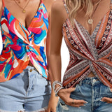 Geo Print Twist Front Cami Top 2PC Set