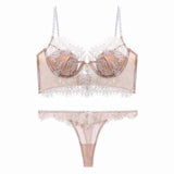 Women's French Thin Cotton Lace Bra Panties Set