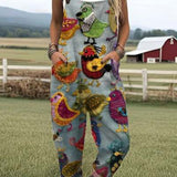 Digital 3D Printed Button Strap Women's Casual Pants