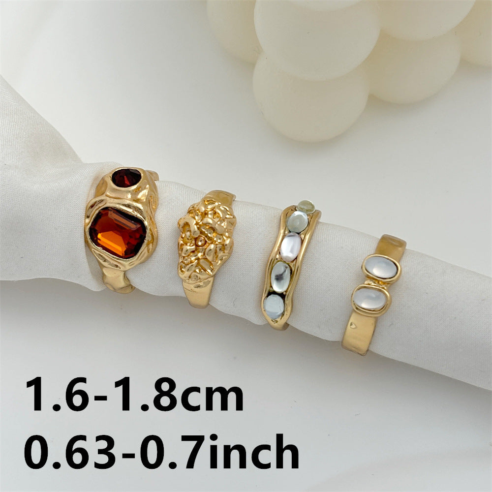 European And American Multi-color Retro Color Resin Gas Female Ring Four-piece Set