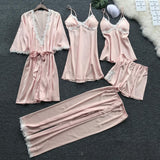KF Wild Lady Sexy Lace Splicing Sling Pajamas Five-piece Set Multi-color Series Foreign Trade Sexy Sleepwear Suit