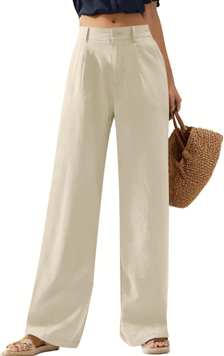 Women's Elastic Waist Wide Leg Casual Trousers
