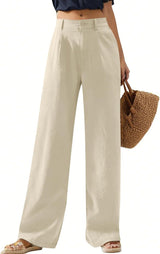 Women's Elastic Waist Wide Leg Casual Trousers