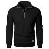 Men's Stand Collar Half Zip Long-sleeved Sports Casual Solid Color Fleece Top