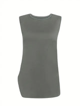 New Women’s Elegant Solid Color Three Piece Set - Round Neck Top Coat&Solid Color Tank Top&Wide Leg Pants, Elastic Polyester Blended, Comfortable And Breathable, Fashionable And Elegant