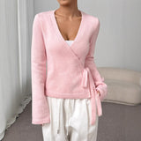 Women's Elegant Lace-up Long Sleeve Knitted Top