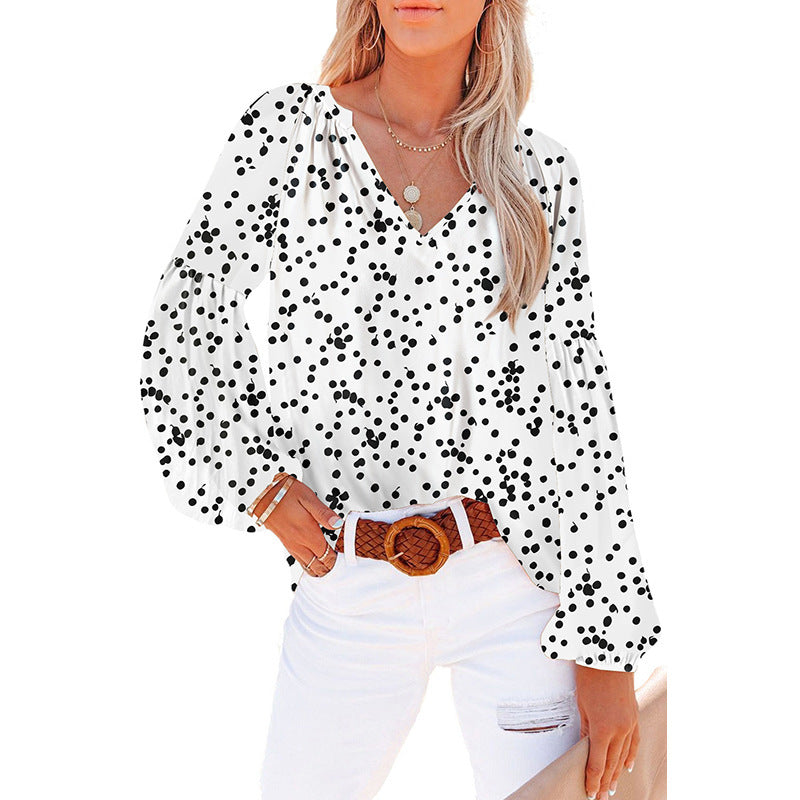 Women's Floral Chiffon Shirt Loose V-neck Casual Top