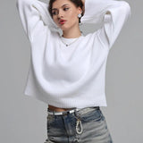 Round Neck Pullover Loose-fitting Solid Color Long Sleeves All-match Sweater