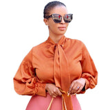 Long Sleeve Solid Tie Shirt African Top