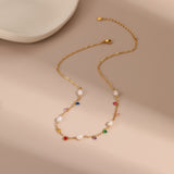 European And American Ins Freshwater Pearl Necklace Color Zircon Titanium Steel Bracelet
