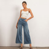 Shascullfites Women's Light Blue Wide Leg Stretch Jeans Flare Pants Denim Straight Trousers Sexy Fit Casual Jeans Women