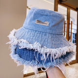 Jean Fisherman Hat Women's Spring And Summer Thin Washed Old Frayed Edge Bucket Hat Outdoor