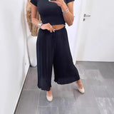 High Waist Casual Draping Pleated Straight-leg Pants