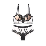 Women's Contrast Color Water Soluble Flower Lace Bra Panties Set