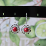 Ethnic Style Design Miao Silver Retro Turquoise Flower Disk Earrings