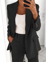 Ins Button Casual Suit Fashion Long-sleeved Lapel Blazer Jacket And Slim-fit Pocket Trousers For Women Clothing