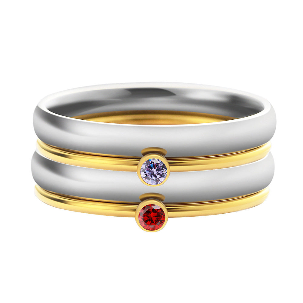 December Color Birthstone Superimposed Combination Engraved Ring