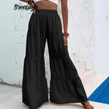 Pleated Elastic Waist Pants Female Wide-leg Casual Pants