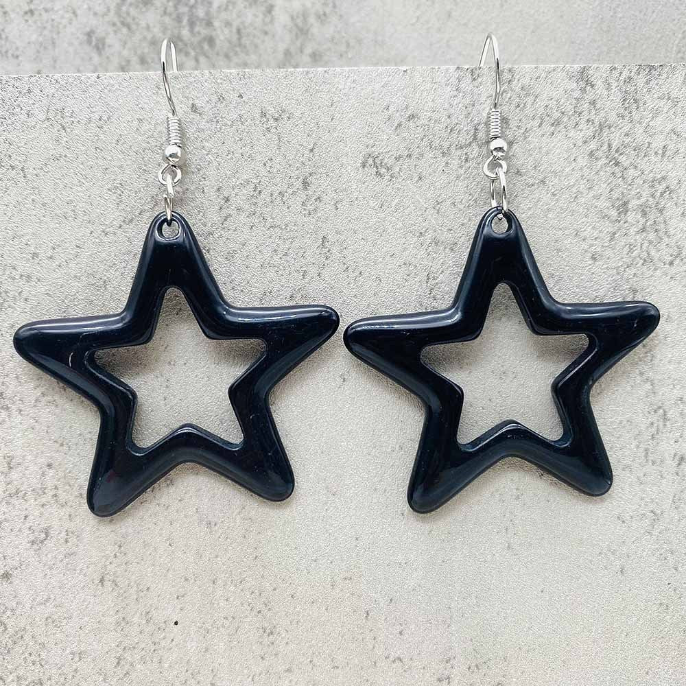 European And American Bright Hollow Color Five-pointed Star Acrylic Earrings