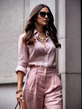 Women's Fashion Minimalist Long Sleeve Top Loose Wide Leg Pants Suit
