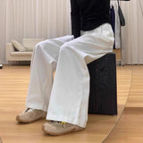 Women's High Waist Loose Casual Draping Effect Tencel White Wide Leg Pants