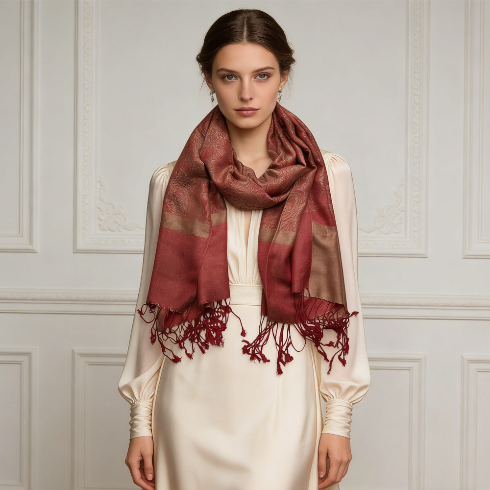 2pcs Classic Red Luxurious Jacquard Weave HeavyweightRed Jacquard Scarf ,Luxe Look For Evening Wear,Scarf,vacation,daily Life,evening Party,Office Appropriate Subtlety For Women Men
