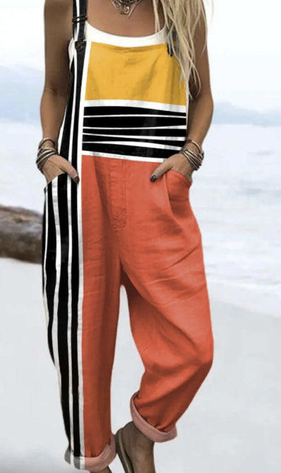 Digital 3D Printed Button Strap Women's Casual Pants