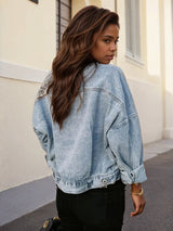 Wear And Tear Denim Jacket, Women’s Leopard Patch Short Jacket, Fashionable Street Outdoor Style, Women’s Leopard Print Denim Jacket, Cool And Casual