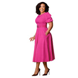 Elegant Waist-controlled Large Hem Puff Sleeve African Dress