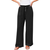High Waist Button Drawstring Loose Casual Summer Wide-leg Pants With Pockets