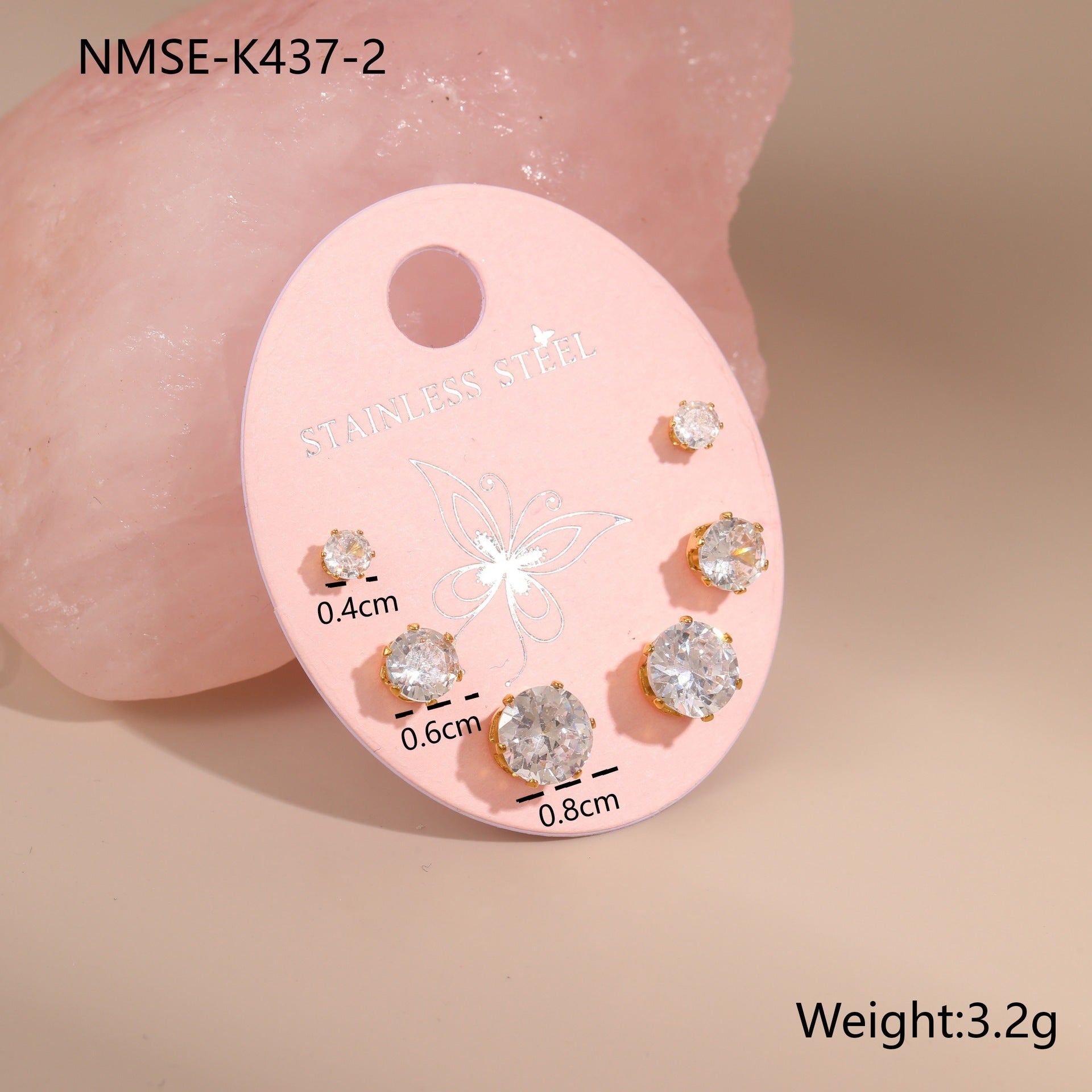 Three-to-one Card Titanium Steel Ear Studs