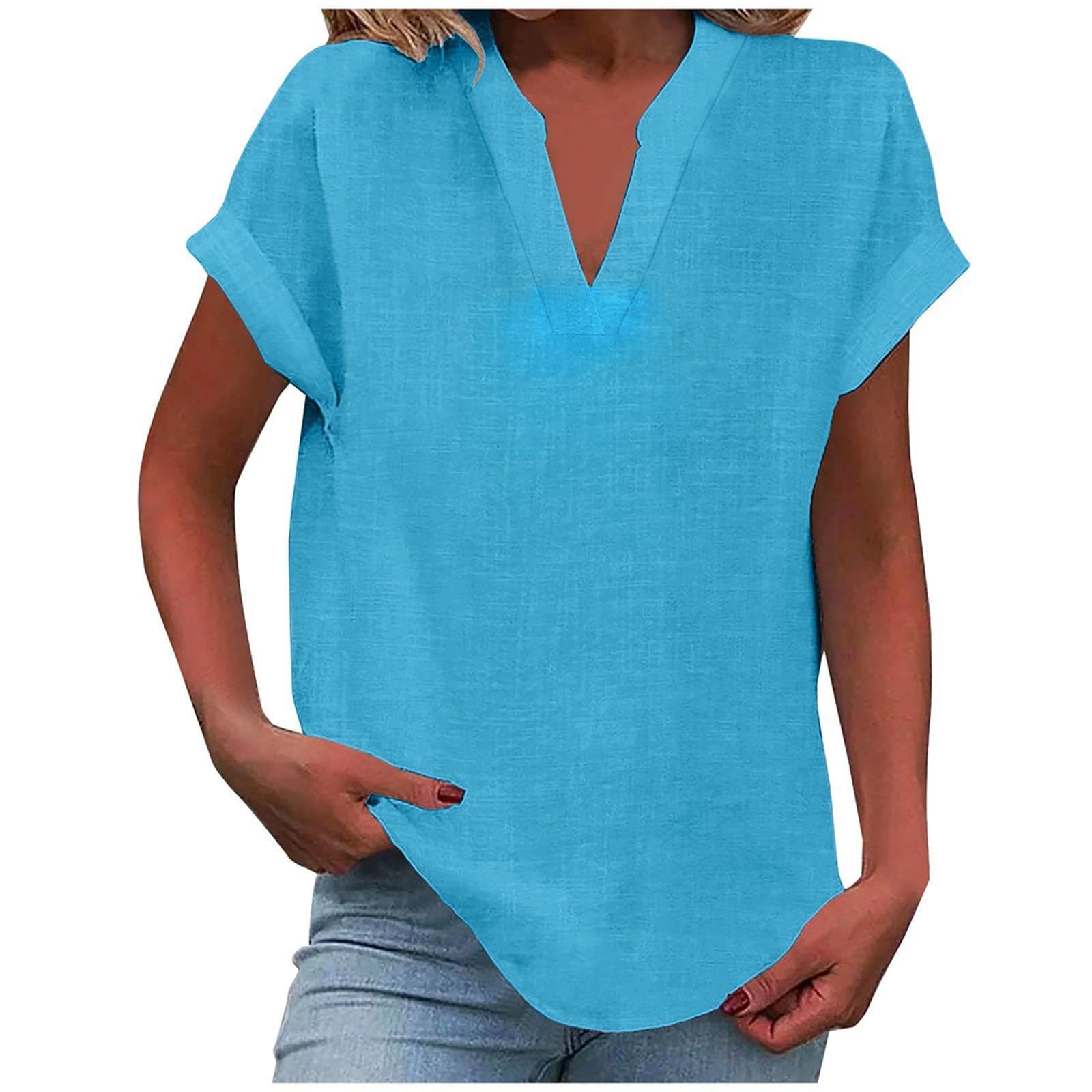 Solid Color Short Sleeve Women's Shirt