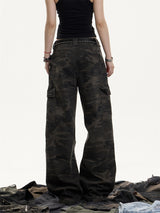 American Retro Camouflage Workwear Women's Loose Straight Wide Leg Casual Pants