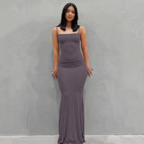New Fashion Solid Color Sleeveless Sling Long Dress